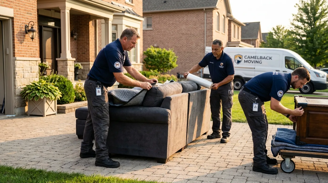 Large estate moving crew wrapping furniture in Jacksonville, FL