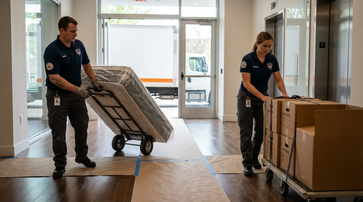 Professional apartment movers loading elevator in Jacksonville, FL